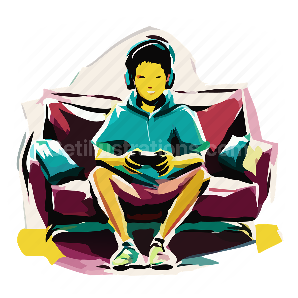 gaming, video game, boy, people, person, chair, sofa, couch, furniture, furnishing